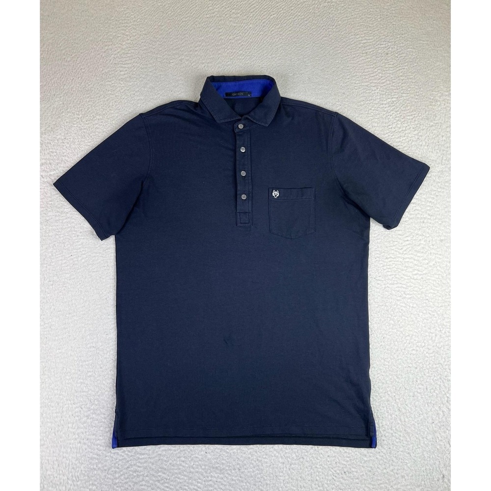 Greyson Golf Polo Shirt Mens Large Blue Pima Cotton Modal Spandex Wolf Logo